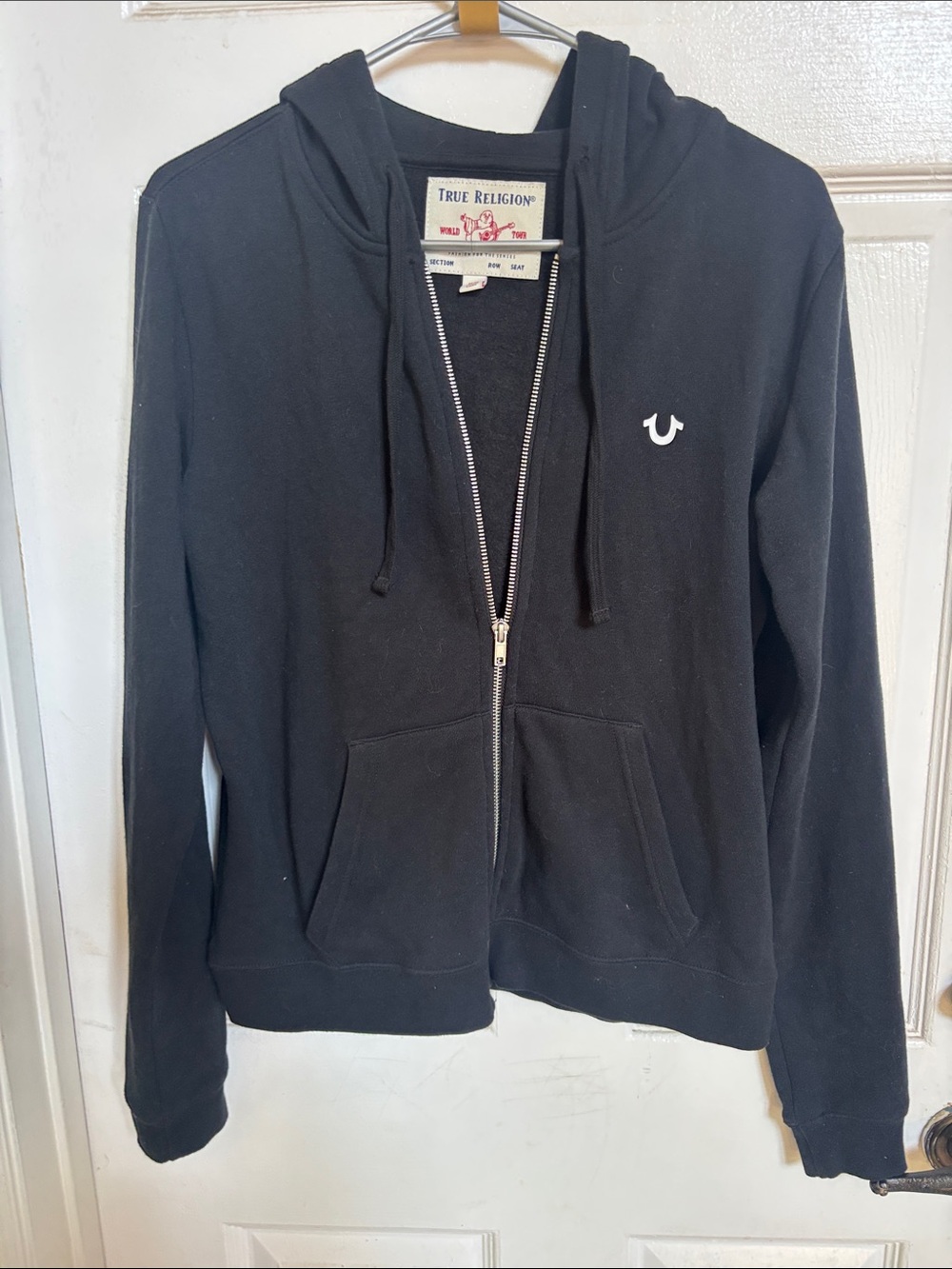 True Religion Black Zip-Front Hoodie with Signature Horseshoe